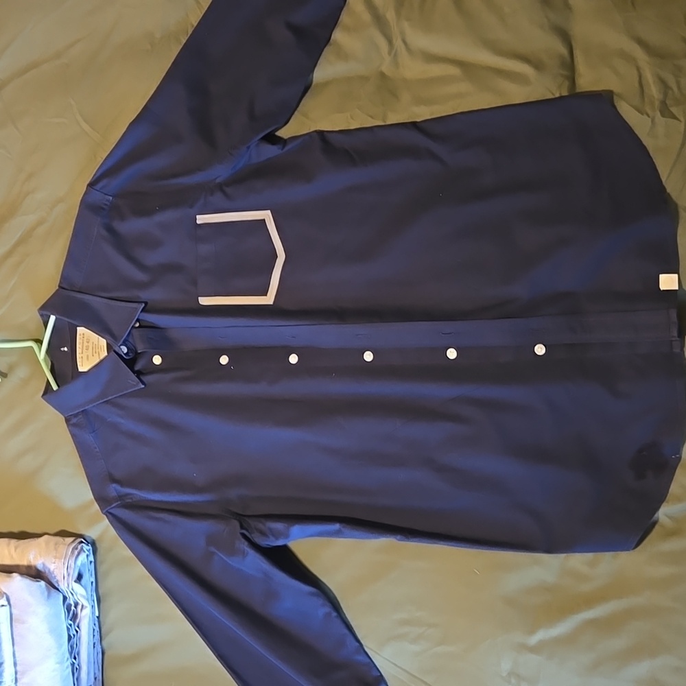 Dark blue button down shirt size L